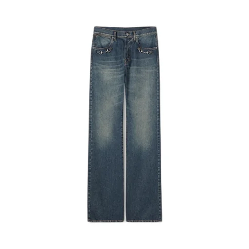 Cotton Denim Pants With Horsebit Detail