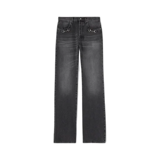 Cotton Denim Pants With Horsebit Detail