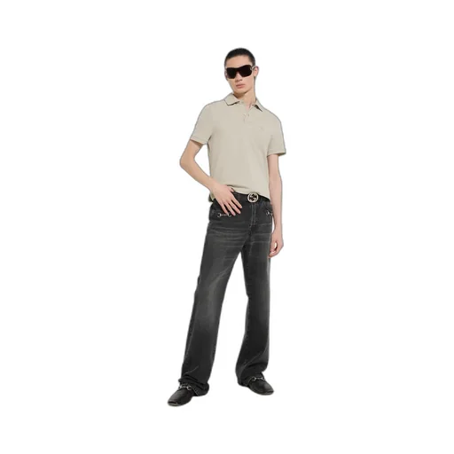 Cotton Denim Pants With Horsebit Detail