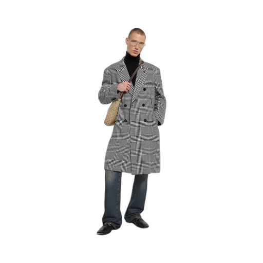 Double-Breasted Prince Of Wales Wool Coat