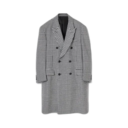 Double-Breasted Prince Of Wales Wool Coat
