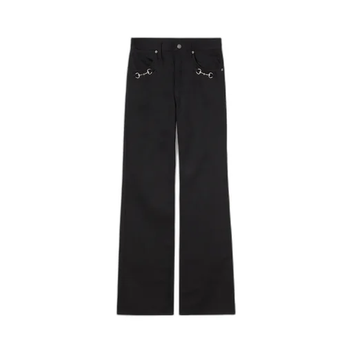 Cotton Denim Pants With Horsebit Detail