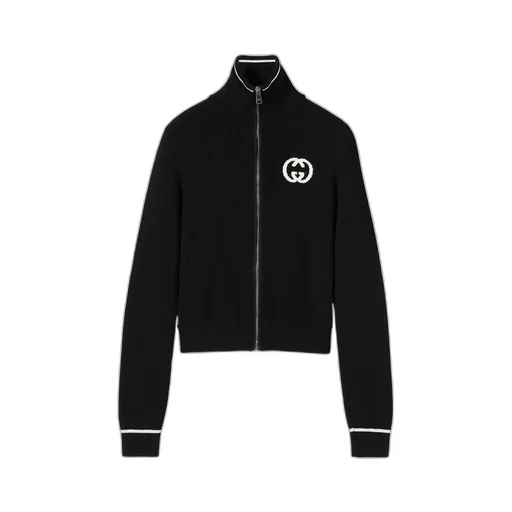 Ribbed Zip Jacket With Intarsia