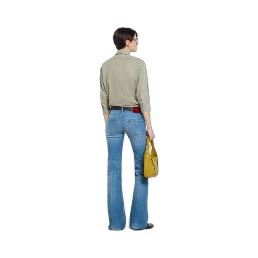 Flared Stretch Cotton Denim Trousers