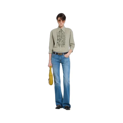 Flared Stretch Cotton Denim Trousers