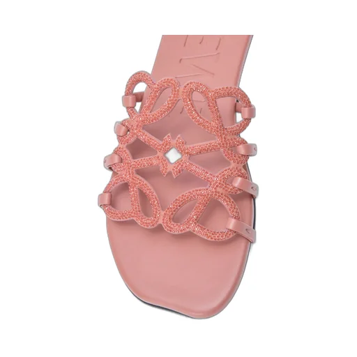 Petal Anagram Slide In Rhinestone-Embellished Suede