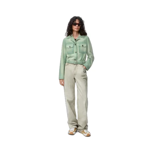 Cropped Jacket In Suede Lambskin