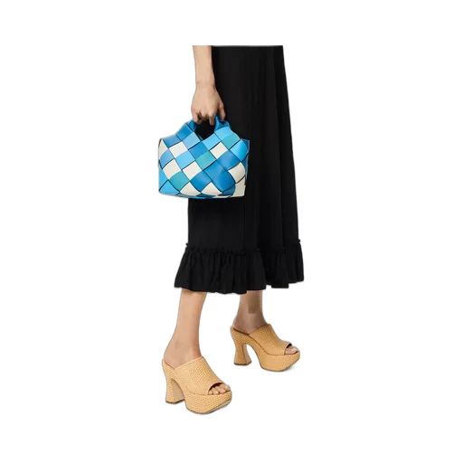 Small Surplus Leather Woven Basket Bag In Calfskin
