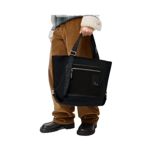 Flex Zipped Tote In Canvas And Suede