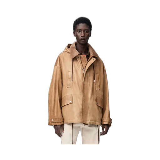 Short Parka In Nappa Lambskin And Cotton