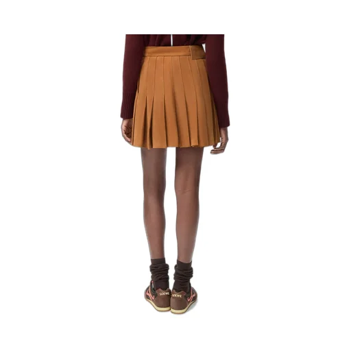 Pleated Mini Skirt In Suede Lambskin