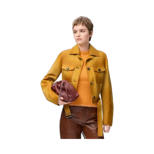 Cropped Jacket In Suede Lambskin