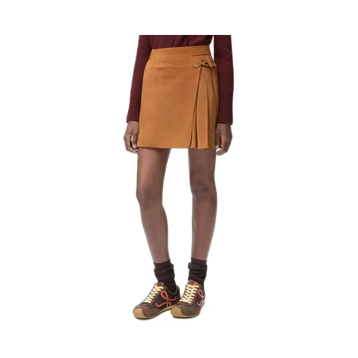 Pleated Mini Skirt In Suede Lambskin