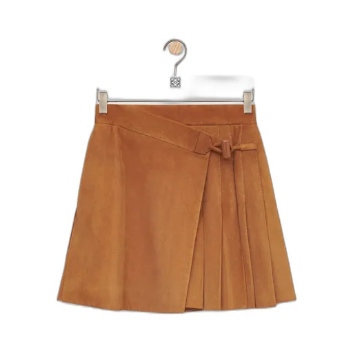 Pleated Mini Skirt In Suede Lambskin