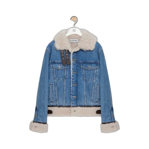 Trucker Jacket In Denim And Shearling