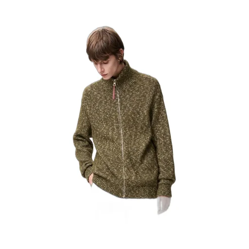 Zip-Up Cardigan In Cotton, Linen And Wool