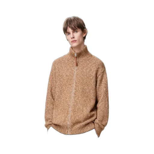 Zip-Up Cardigan In Cotton, Linen And Wool