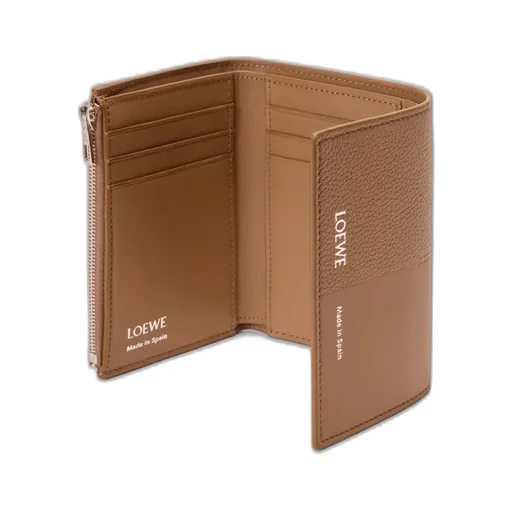 Small Vertical Wallet In Smooth And Grained Calfskin