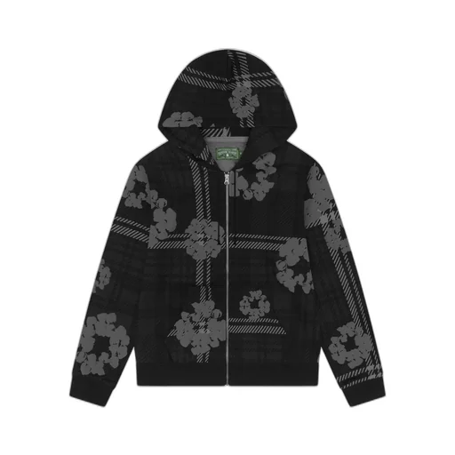 Plaid Cotton Wreath Zip Hoodie