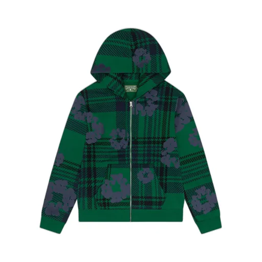 Plaid Cotton Wreath Zip Hoodie