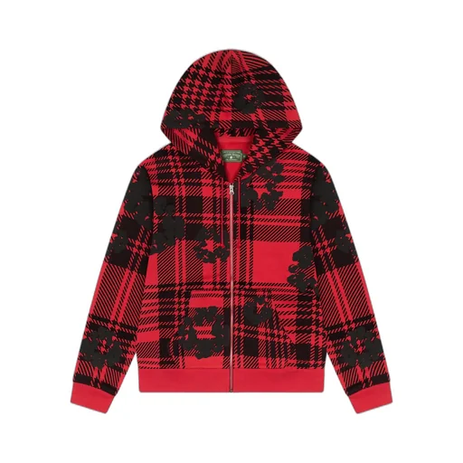 Plaid Cotton Wreath Zip Hoodie