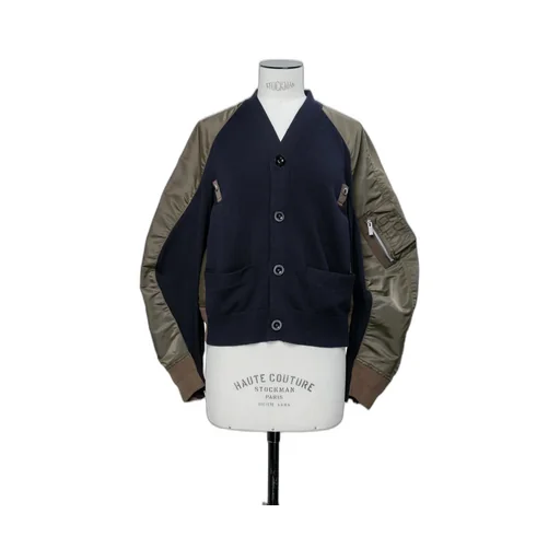 Nylon Twill X Knit Cardigan