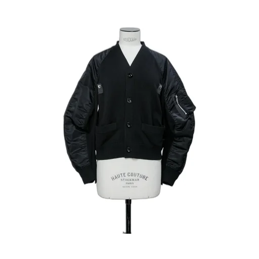 Nylon Twill X Knit Cardigan
