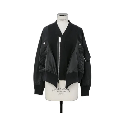 Nylon Twill X Knit Cardigan