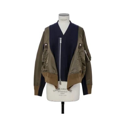 Nylon Twill X Knit Cardigan
