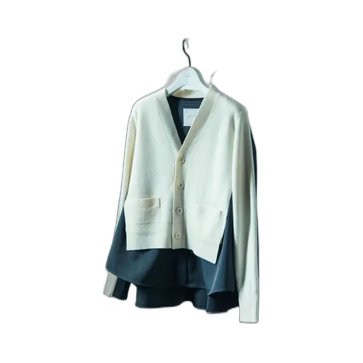 Stripe Doeskin X Wool Knit Cardigan