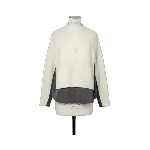 Stripe Doeskin X Wool Knit Cardigan