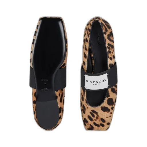 Sliced Square Ballerinas In Pony Leather With Leopard Pattern
