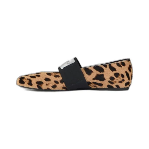 Sliced Square Ballerinas In Pony Leather With Leopard Pattern