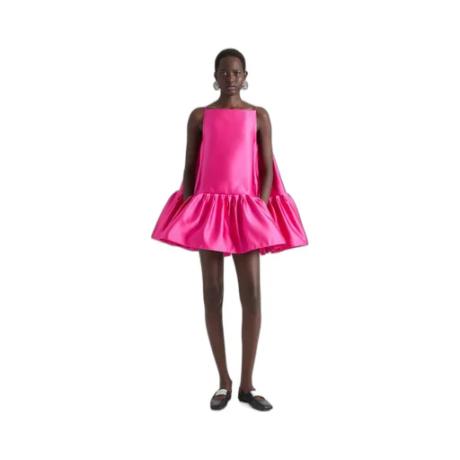 Sliced Mini Ruffled Dress In Satin