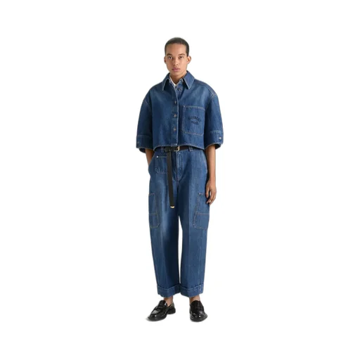 Cropped Cocoon Shirt In Medium Blue Denim