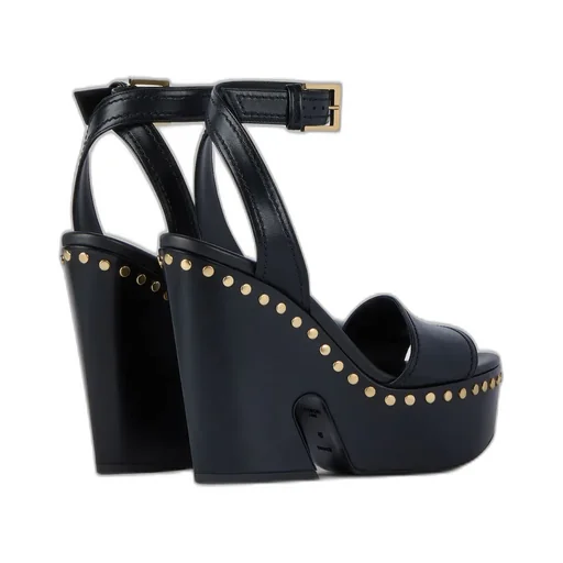 Clog Platform Sandals In Leather With Studs Detail