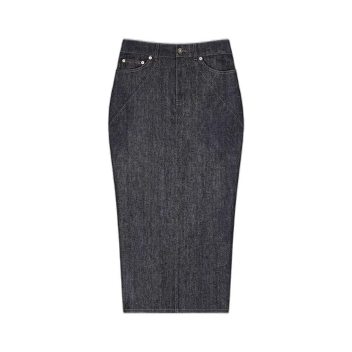 Midi Kickback Skirt In Raw Denim