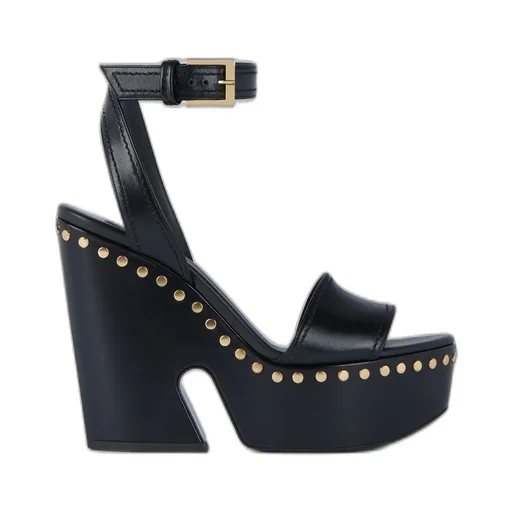Clog Platform Sandals In Leather With Studs Detail