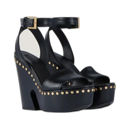 Clog Platform Sandals In Leather With Studs Detail