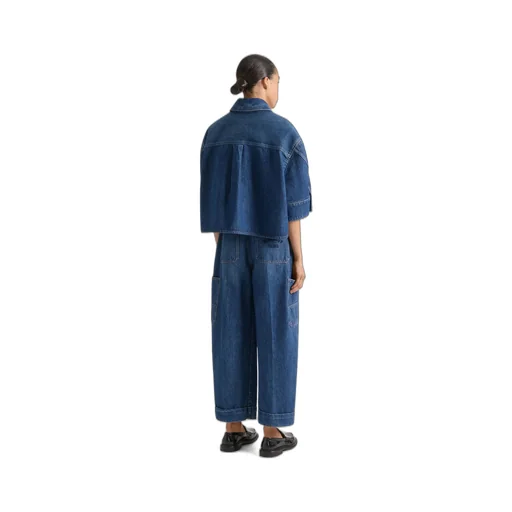 Cropped Cocoon Shirt In Medium Blue Denim