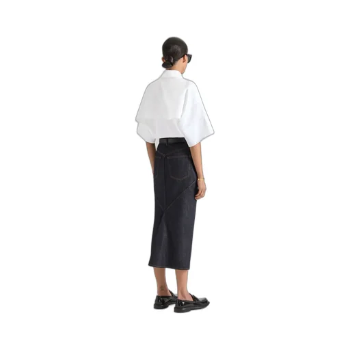 Midi Kickback Skirt In Raw Denim