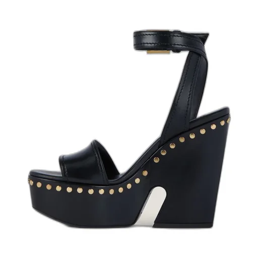 Clog Platform Sandals In Leather With Studs Detail