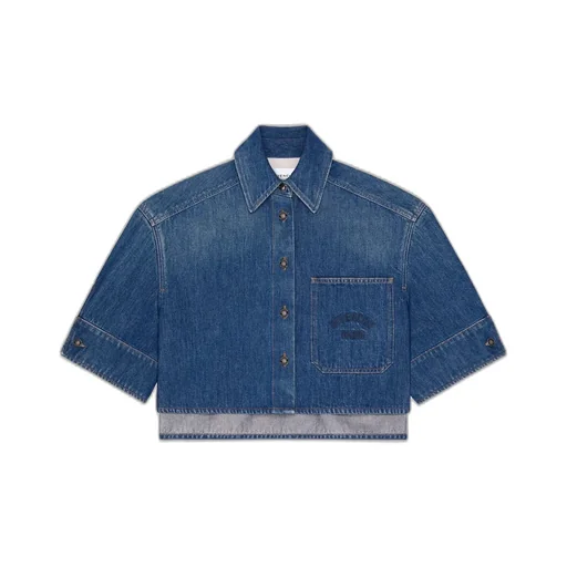 Cropped Cocoon Shirt In Medium Blue Denim