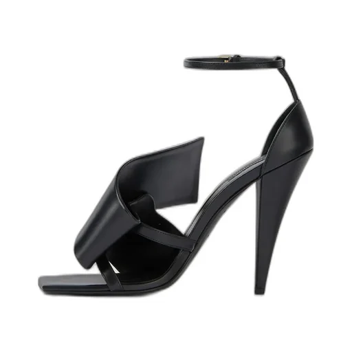 Sliced Square Heeled Sandals In Leather