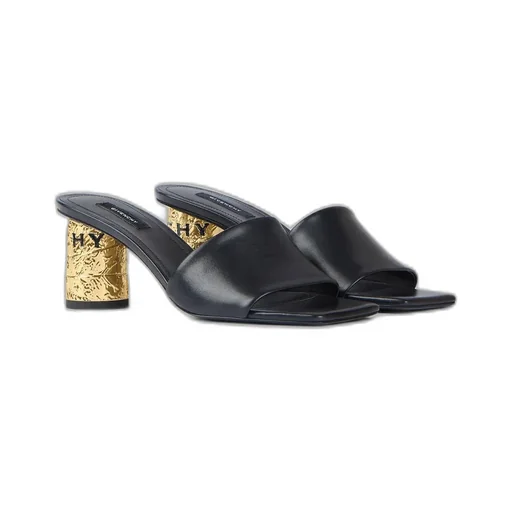 Tape Heeled Mules In Leather