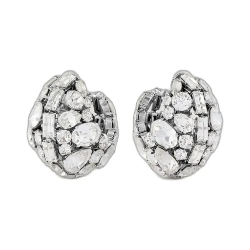 Bold Crystals Clip Earrings In Metal And Crystals
