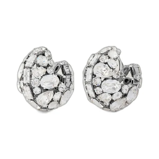 Bold Crystals Clip Earrings In Metal And Crystals
