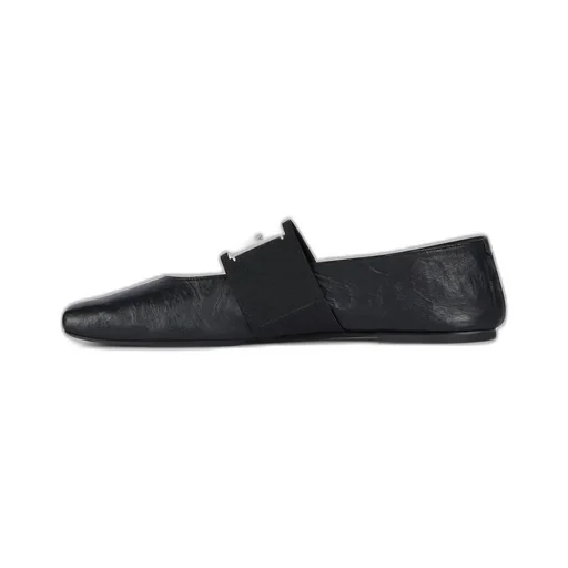 Sliced Square Ballerinas In Textured-Effect Leather