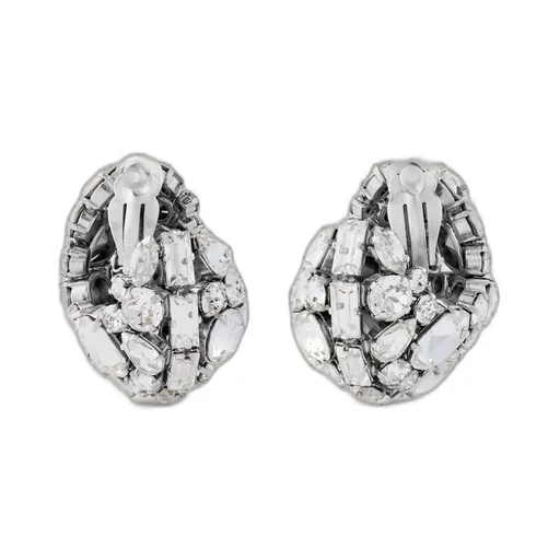 Bold Crystals Clip Earrings In Metal And Crystals