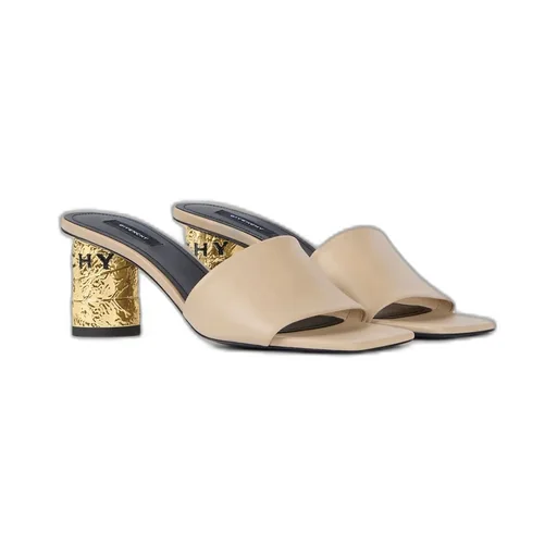 Tape Heeled Mules In Leather